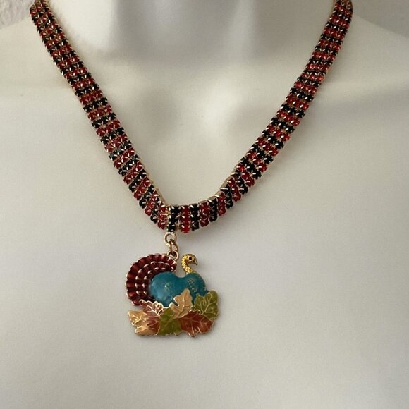 NEW TURKEY FALL LEAVES  RHINESTONE NECKLACE & EARRINGS SET - Picture 4 of 7